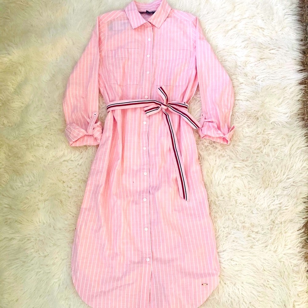 Tommy Hilfiger pink/white button down shirt dress